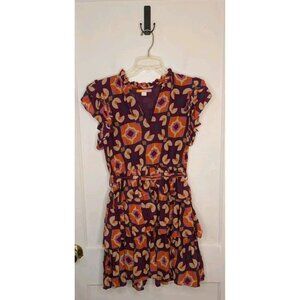 Size Medium Briton Court Delilah Mini Dress Purple Ruffle V-Neck